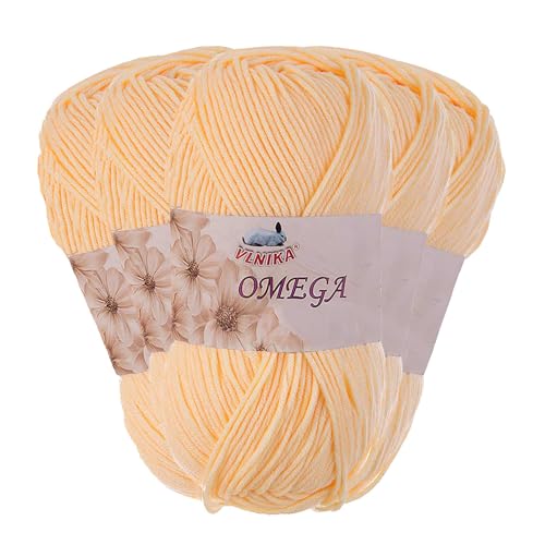 5 x 100g Strickgarn Omega Häkelgarn Acrylwolle Klassikgarn Wolle unifarben, Farbwahl, Farbe:apricot von maDDma