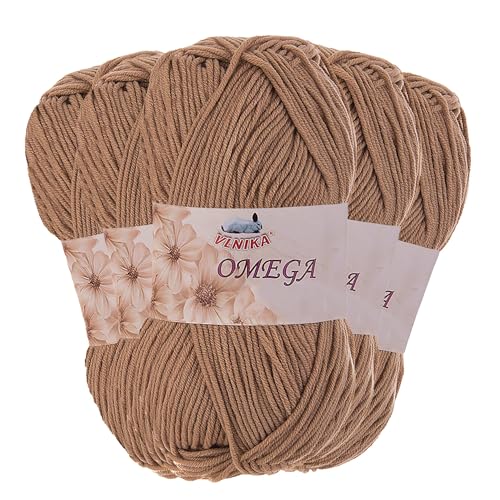 5 x 100g Strickgarn Omega Häkelgarn Acrylwolle Klassikgarn Wolle unifarben, Farbwahl, Farbe:beige von maDDma