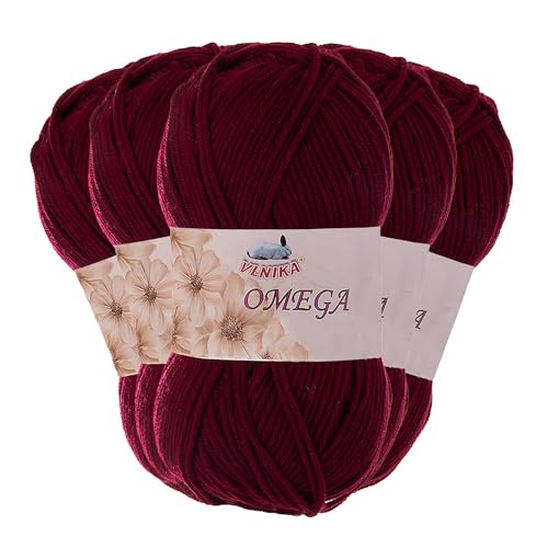 5 x 100g Strickgarn Omega Häkelgarn Acrylwolle Klassikgarn Wolle unifarben, Farbwahl, Farbe:bordeaux von maDDma