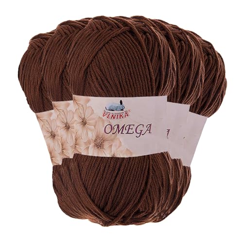 5 x 100g Strickgarn Omega Häkelgarn Acrylwolle Klassikgarn Wolle unifarben, Farbwahl, Farbe:braun von maDDma