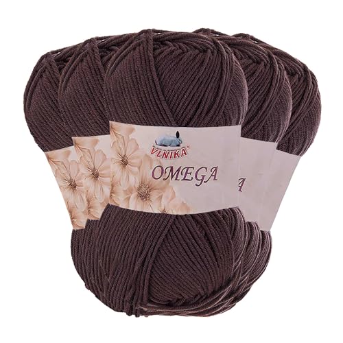 5 x 100g Strickgarn Omega Häkelgarn Acrylwolle Klassikgarn Wolle unifarben, Farbwahl, Farbe:dunkelbraun von maDDma