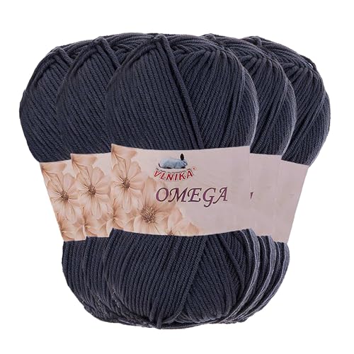 5 x 100g Strickgarn Omega Häkelgarn Acrylwolle Klassikgarn Wolle unifarben, Farbwahl, Farbe:dunkelgrau von maDDma