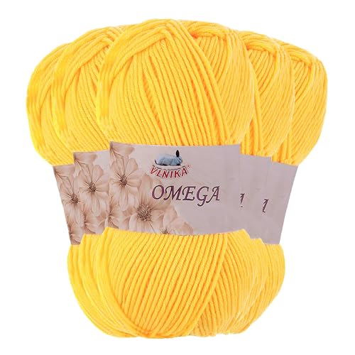 5 x 100g Strickgarn Omega Häkelgarn Acrylwolle Klassikgarn Wolle unifarben, Farbwahl, Farbe:gelb von maDDma