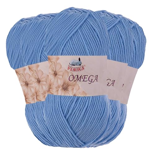 5 x 100g Strickgarn Omega Häkelgarn Acrylwolle Klassikgarn Wolle unifarben, Farbwahl, Farbe:hellblau von maDDma