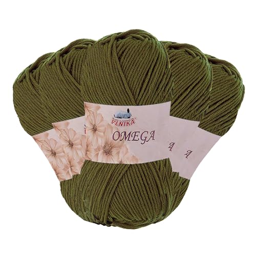 5 x 100g Strickgarn Omega Häkelgarn Acrylwolle Klassikgarn Wolle unifarben, Farbwahl, Farbe:khaki von maDDma