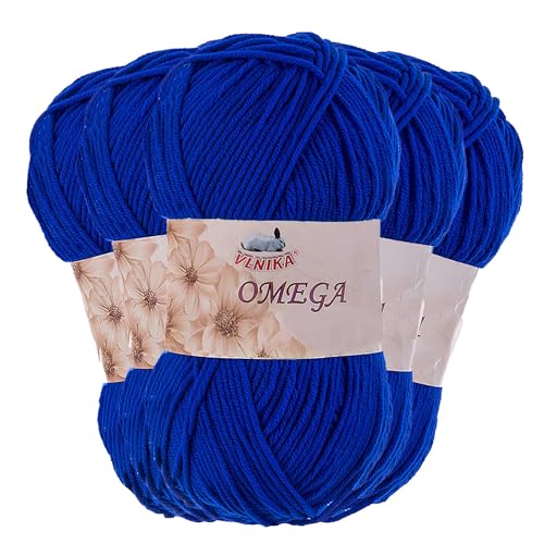 5 x 100g Strickgarn Omega Häkelgarn Acrylwolle Klassikgarn Wolle unifarben, Farbwahl, Farbe:königsblau von maDDma