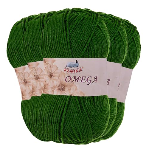 5 x 100g Strickgarn Omega Häkelgarn Acrylwolle Klassikgarn Wolle unifarben, Farbwahl, Farbe:moosgrün von maDDma