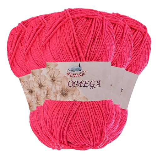 5 x 100g Strickgarn Omega Häkelgarn Acrylwolle Klassikgarn Wolle unifarben, Farbwahl, Farbe:neonpink von maDDma