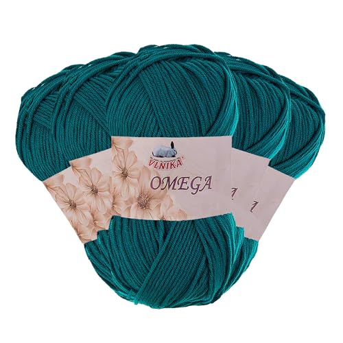 5 x 100g Strickgarn Omega Häkelgarn Acrylwolle Klassikgarn Wolle unifarben, Farbwahl, Farbe:petrol von maDDma