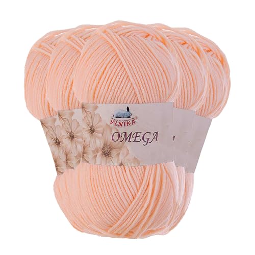 5 x 100g Strickgarn Omega Häkelgarn Acrylwolle Klassikgarn Wolle unifarben, Farbwahl, Farbe:pfirsich von maDDma