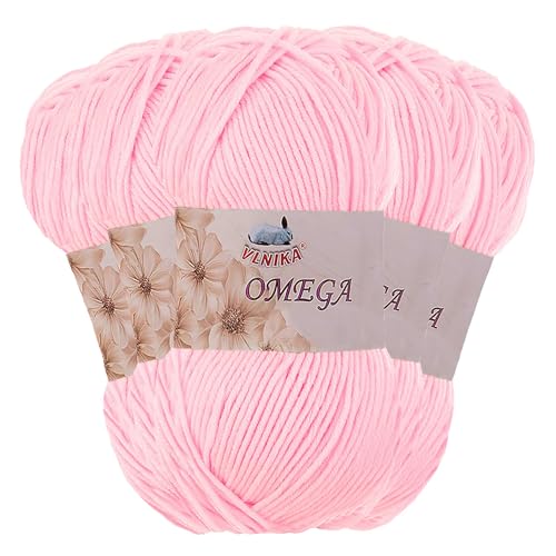 5 x 100g Strickgarn Omega Häkelgarn Acrylwolle Klassikgarn Wolle unifarben, Farbwahl, Farbe:rosa von maDDma