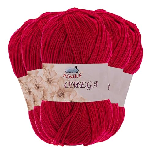 5 x 100g Strickgarn Omega Häkelgarn Acrylwolle Klassikgarn Wolle unifarben, Farbwahl, Farbe:rot von maDDma