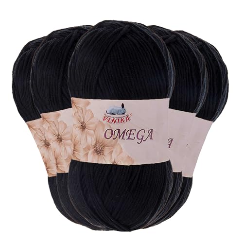 5 x 100g Strickgarn Omega Häkelgarn Acrylwolle Klassikgarn Wolle unifarben, Farbwahl, Farbe:schwarz von maDDma