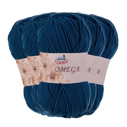 5 x 100g Strickgarn Omega Häkelgarn Acrylwolle Klassikgarn Wolle unifarben, Farbwahl, Farbe:stahlblau von maDDma