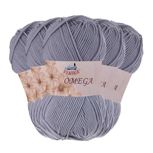 5 x 100g Strickgarn Omega Häkelgarn Acrylwolle Klassikgarn Wolle unifarben, Farbwahl, Farbe:taubenblau von maDDma