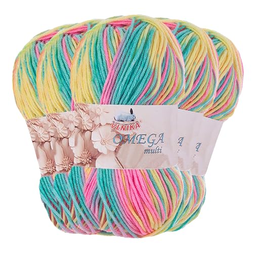 5 x 100g Strickgarn Omega multi Häkelgarn Acrylwolle Klassikgarn Wolle, Farbe:mehrfarbig 6 von maDDma