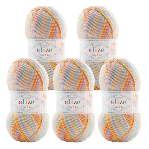 500g Baby-Wolle Strickgarn ALIZE Baby Best Batik Antipilling, unterschiedliche Farben, Farbe:7931 mehrfarbig von maDDma