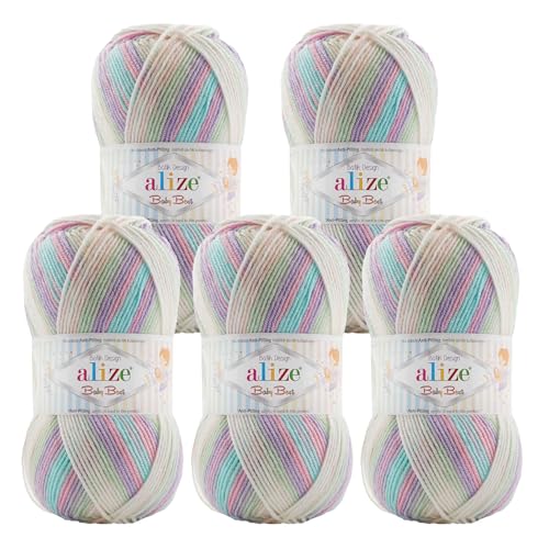 500g Baby-Wolle Strickgarn ALIZE Baby Best Batik Antipilling, unterschiedliche Farben, Farbe:7936 mehrfarbig von maDDma