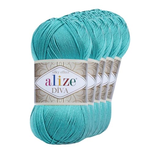 500g Strickgarn ALIZE DIVA - Häkelgarn Wolle Sommer Stricken Häkeln, Farbe:376 cyan blau-grün von maDDma