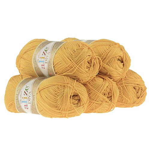 500g Strickgarn ALIZE DIVA - Häkelgarn Wolle Sommer Stricken Häkeln, Farbe:488 goldgelb von maDDma