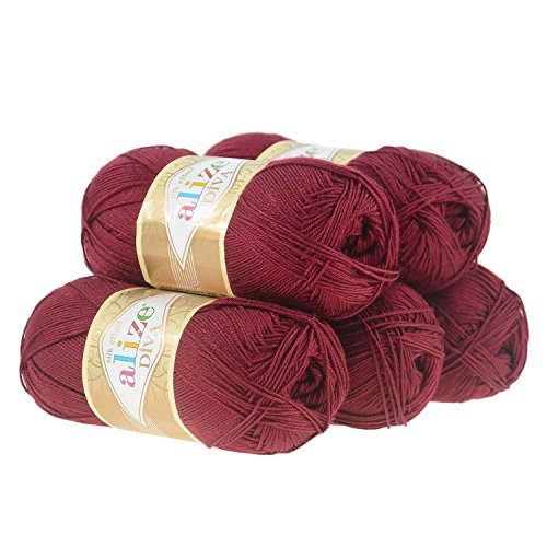 500g Strickgarn ALIZE DIVA - Häkelgarn Wolle Sommer Stricken Häkeln, Farbe:57 bordeaux rot von maDDma