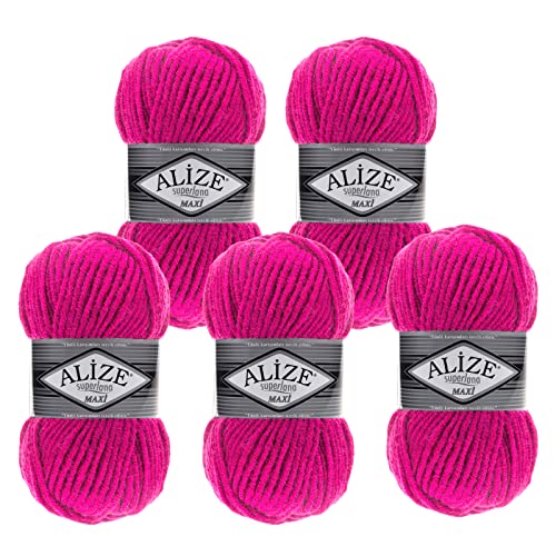 500g Strickgarn Strickwolle Alize Superlana Maxi 25% Wolle, Farbwahl, Farbe:149 pink von maDDma