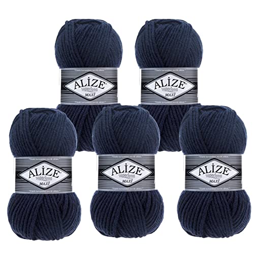 500g Strickgarn Strickwolle Alize Superlana Maxi 25% Wolle, Farbwahl, Farbe:58 marineblau von maDDma