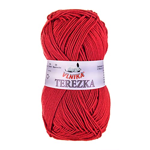 50g Strickgarn Häkelgarn Terezka 100% Baumwolle Baumwollgarn Baumwollstrickgarn, Farbe:intensiv rot von maDDma