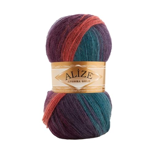 Alize Angora Gold Batik 100g Farbverlaufsgarn 20% Wolle Winterwolle Häkelgarn mehrfarbig Farbwahl, Farbe:7563 Abendsonne von maDDma