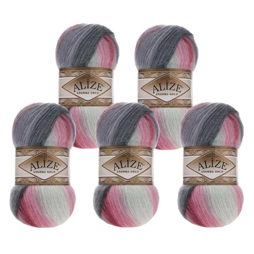 Alize Angora Gold Batik 5 x 100g Farbverlaufsgarn 20% Wolle Winterwolle Häkelgarn mehrfarbig Farbwahl, Farbe:1602 Diva von maDDma