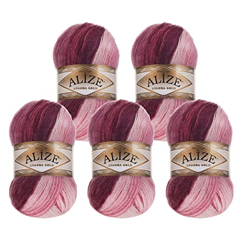 Alize Angora Gold Batik 5 x 100g Farbverlaufsgarn 20% Wolle Winterwolle Häkelgarn mehrfarbig Farbwahl, Farbe:1895 Rosenzauber von maDDma