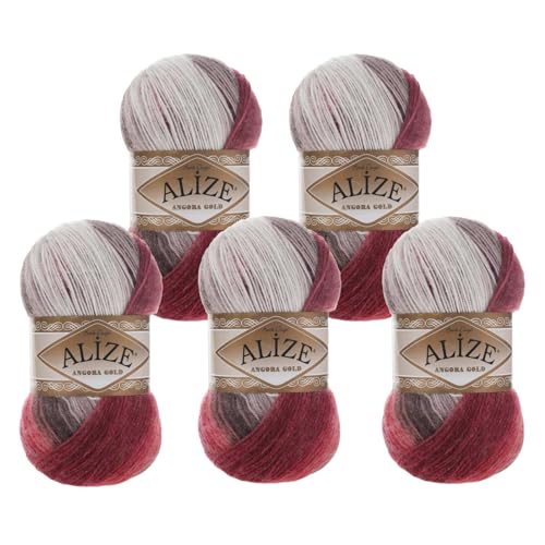 Alize Angora Gold Batik 5 x 100g Farbverlaufsgarn 20% Wolle Winterwolle Häkelgarn mehrfarbig Farbwahl, Farbe:1984 Eleganz von maDDma