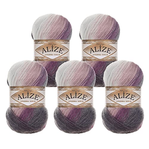 Alize Angora Gold Batik 5 x 100g Farbverlaufsgarn 20% Wolle Winterwolle Häkelgarn mehrfarbig Farbwahl, Farbe:1986 Schattenrose von maDDma