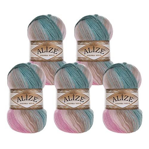 Alize Angora Gold Batik 5 x 100g Farbverlaufsgarn 20% Wolle Winterwolle Häkelgarn mehrfarbig Farbwahl, Farbe:2970 Gebirgssee von maDDma