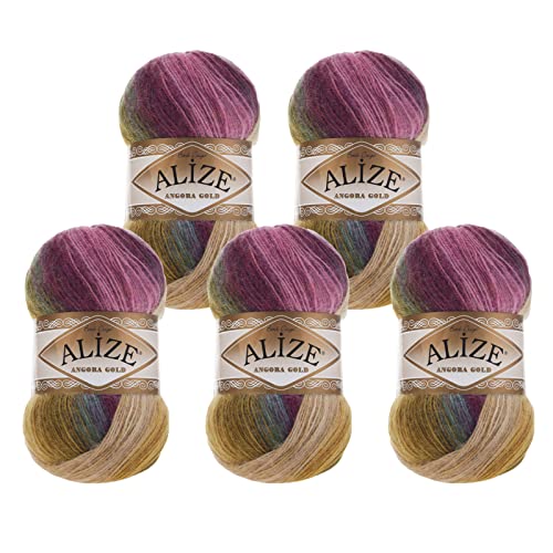 Alize Angora Gold Batik 5 x 100g Farbverlaufsgarn 20% Wolle Winterwolle Häkelgarn mehrfarbig Farbwahl, Farbe:4341 Heidegarten von maDDma