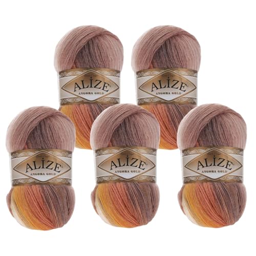 Alize Angora Gold Batik 5 x 100g Farbverlaufsgarn 20% Wolle Winterwolle Häkelgarn mehrfarbig Farbwahl, Farbe:4741 Sonnenaufgang von maDDma