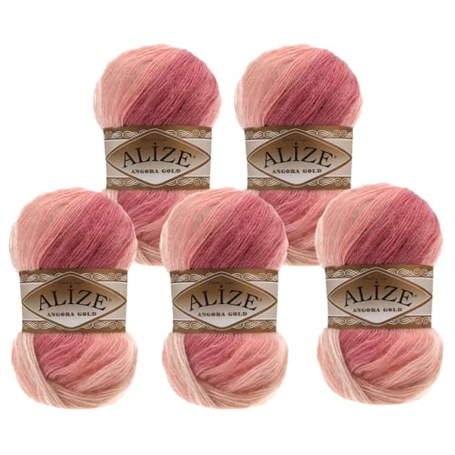 Alize Angora Gold Batik 5 x 100g Farbverlaufsgarn 20% Wolle Winterwolle Häkelgarn mehrfarbig Farbwahl, Farbe:5652 Rosenquarz von maDDma