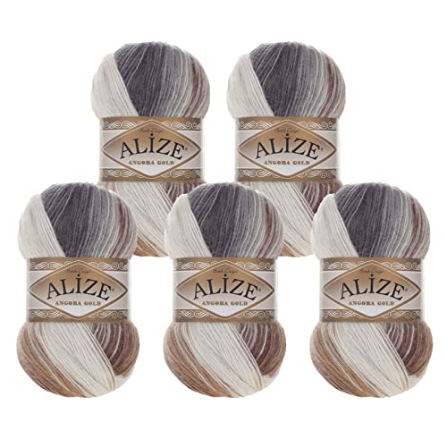 Alize Angora Gold Batik 5 x 100g Farbverlaufsgarn 20% Wolle Winterwolle Häkelgarn mehrfarbig Farbwahl, Farbe:5742 Februarabend von maDDma