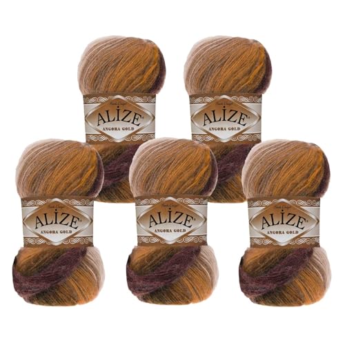 Alize Angora Gold Batik 5 x 100g Farbverlaufsgarn 20% Wolle Winterwolle Häkelgarn mehrfarbig Farbwahl, Farbe:5850 Herbstabend von maDDma