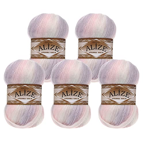 Alize Angora Gold Batik 5 x 100g Farbverlaufsgarn 20% Wolle Winterwolle Häkelgarn mehrfarbig Farbwahl, Farbe:6554 Milchshake von maDDma