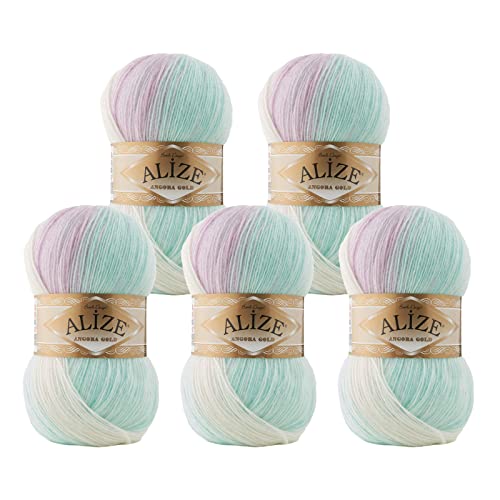 Alize Angora Gold Batik 5 x 100g Farbverlaufsgarn 20% Wolle Winterwolle Häkelgarn mehrfarbig Farbwahl, Farbe:6620 Einhornzauber von maDDma