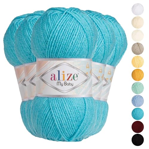 Alize My Baby 5x50g Strickgarn Wolle Acrylgarn Oeko-Tex 100 Häkelgarn Farbwahl, Farbe:287 türkis von maDDma