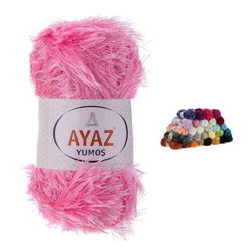 Fransen-Strickgarn Yumos 140m/100g Fancy Garn Strickwolle 40 Farben, Farbe:1229 rosa von maDDma