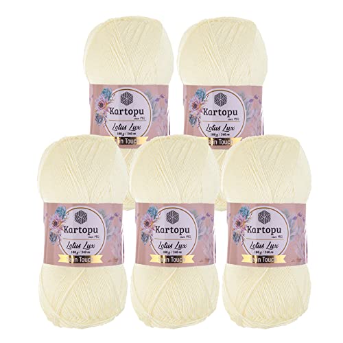 Glitzerwolle Kartopu Lotus Lux 5x100g Strickgarn Wolle mit Glitzer Oeko Tex Glitzergarn Sommer, Farbe:K025 creme von maDDma