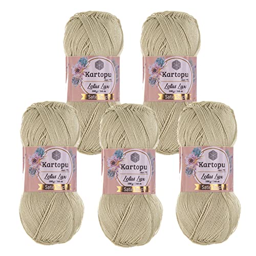 Glitzerwolle Kartopu Lotus Lux 5x100g Strickgarn Wolle mit Glitzer Oeko Tex Glitzergarn Sommer, Farbe:K861 hellbeige von maDDma