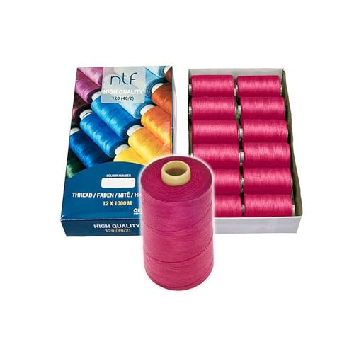 Nähgarn Polyester 12 Spulen 40/2 120er je 1000m Allesnäher Sortiment Farbwahl, Farbe:A566 magenta von maDDma