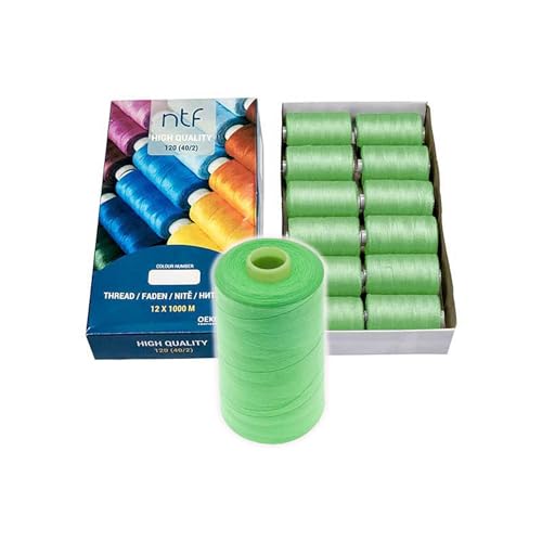 Nähgarn Polyester 12 Spulen 40/2 120er je 1000m Allesnäher Sortiment Farbwahl, Farbe:A588 hellgrün von maDDma