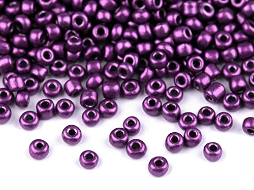 Rocailles Glasperlen metallic 50g Größe 8/0 3mm Perlen fädeln Schmuck basteln, Farbe:violett metallic von maDDma