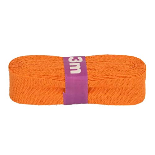 Schrägband 3m x 20mm Baumwolle gefalzt 60 Farben Einfassband Saumband, Farbe:693 orange von maDDma