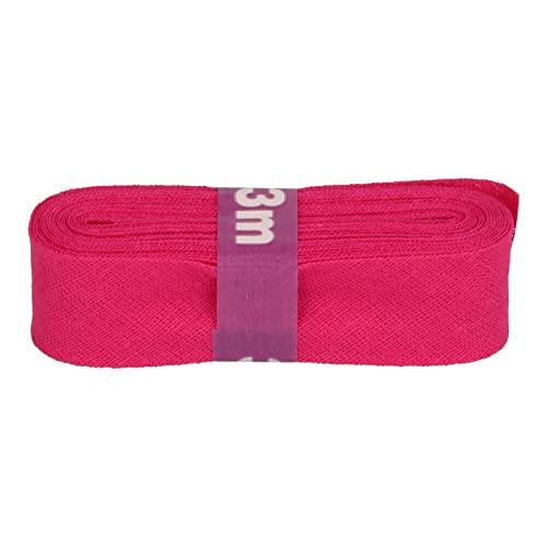 Schrägband 3m x 20mm Baumwolle gefalzt 60 Farben Einfassband Saumband, Farbe:766 fuchsia von maDDma